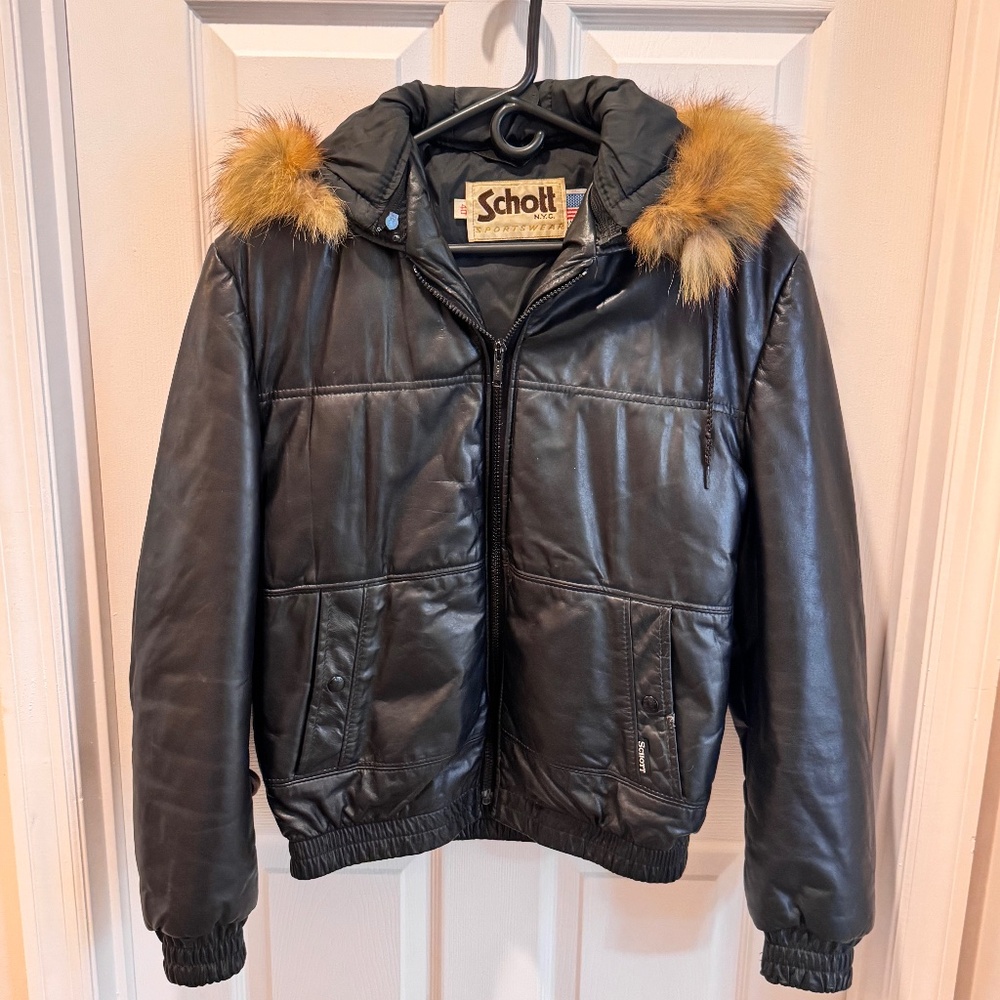 Schott Vintage Black Leather Jacket Size 40
